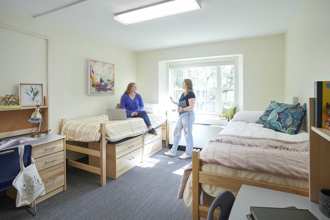 Interior renovations to the living areas provide two apartments for resident assistants and 163 student beds.