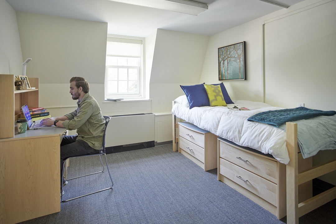 Dorms include a variety of singles, doubles, and triples